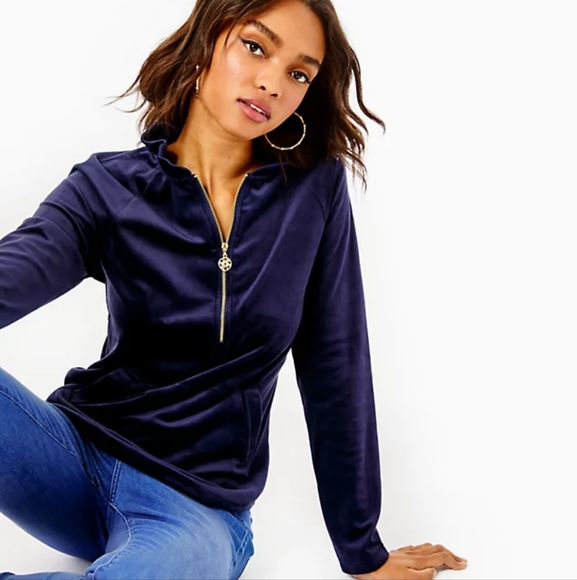 Lilly Pulitzer Tops - Lilly Pulitzer Skipper Round Hem Velour Popover